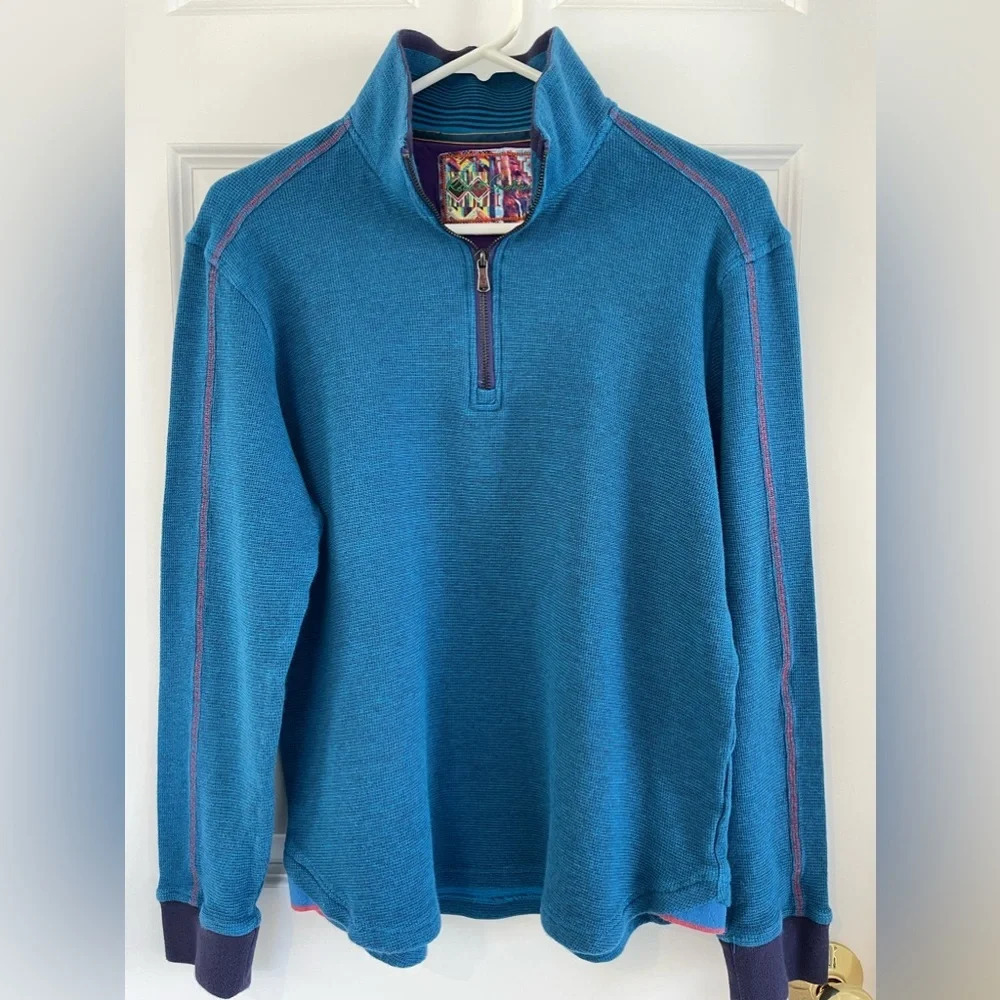 Robert Graham Pull Over Half Zip Long Sweater In Blue Size S
